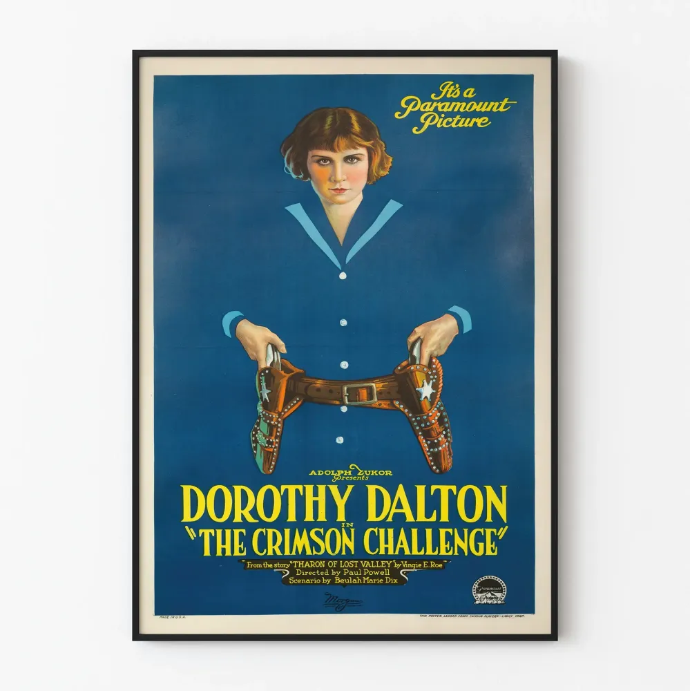 Plakat Crimson Challenge w stylu retro filmowym z Dorothy Dalton