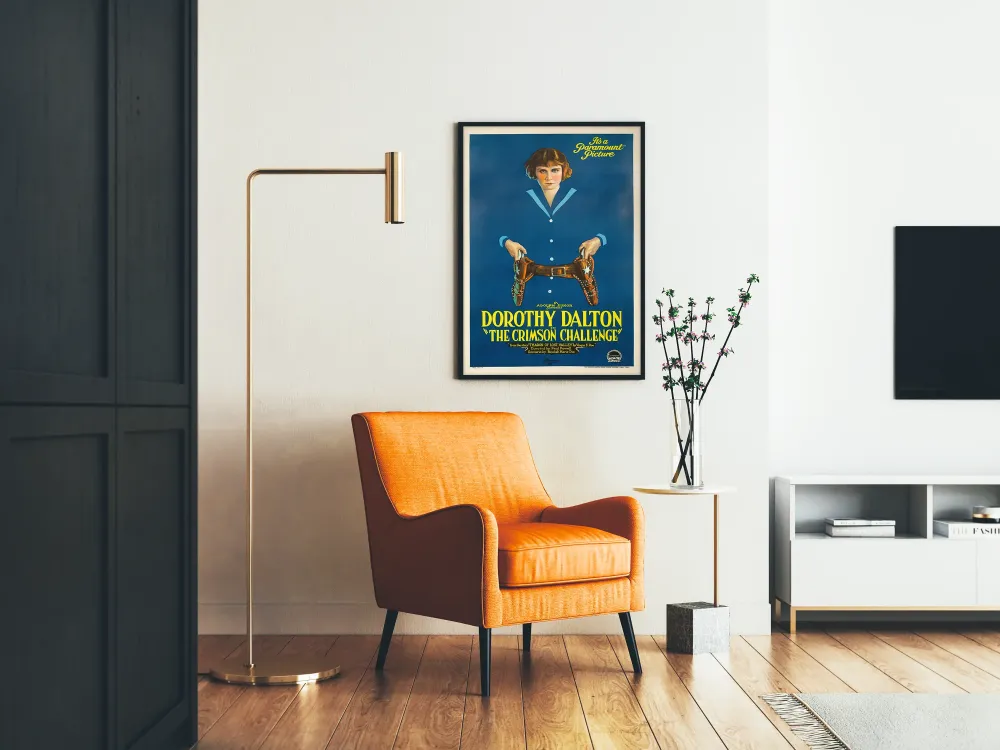 Plakat Crimson Challenge w stylu retro filmowym z Dorothy Dalton