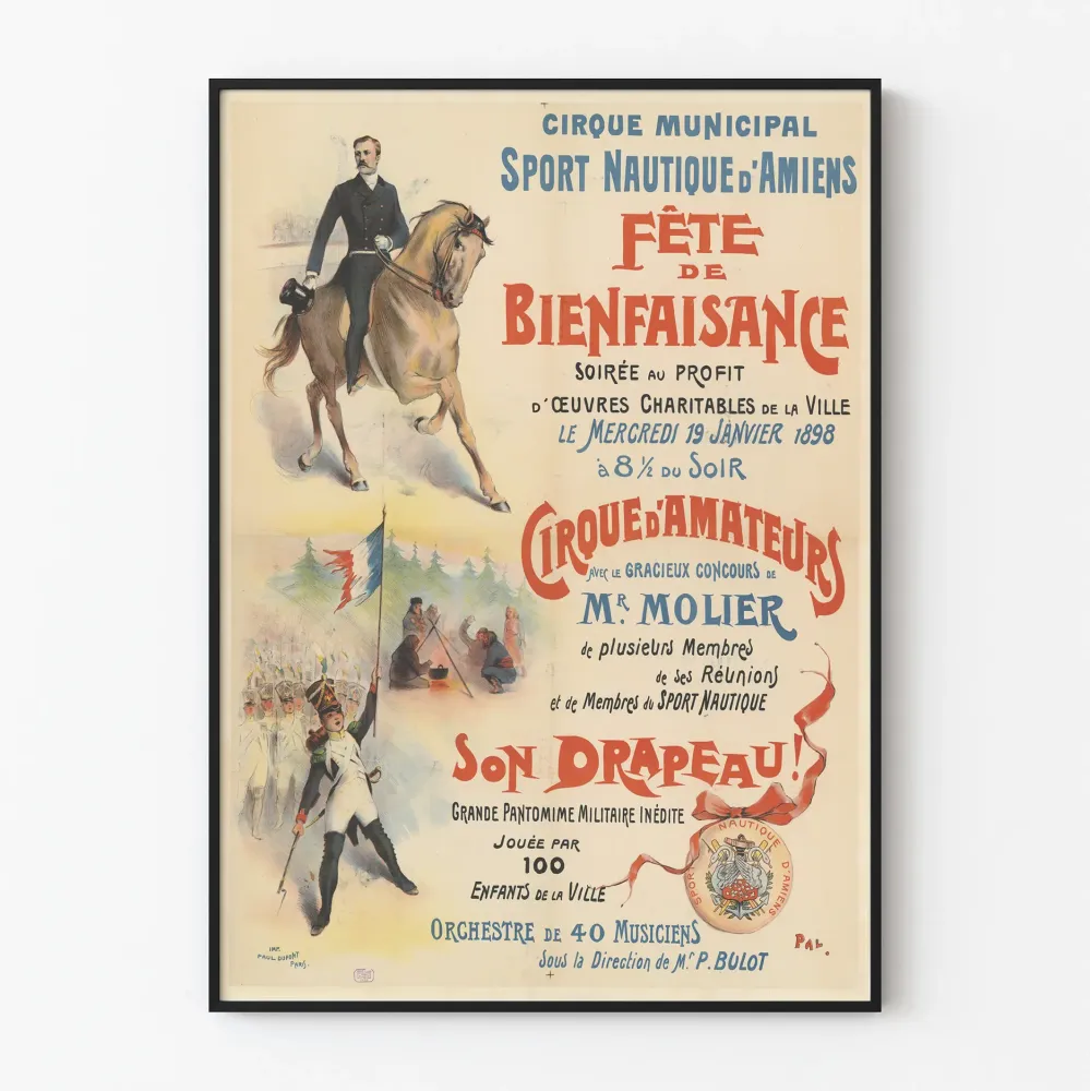 Plakat Cyrku Miejski Sportów Wodnych w Amiens Festyn Charytatywny 1898