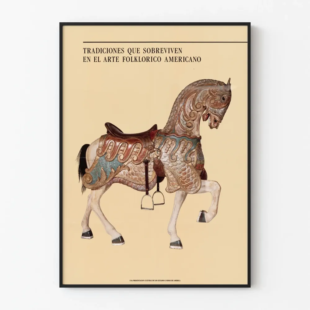 Plakat dekoracji ściennej z amerykańskim folklorystycznym sztuką, rzeźbionym koniem