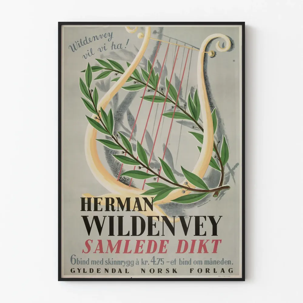 Plakat dekoracyjny na ścianę z lirą i laurowym wieńcem Herman Wildenvey