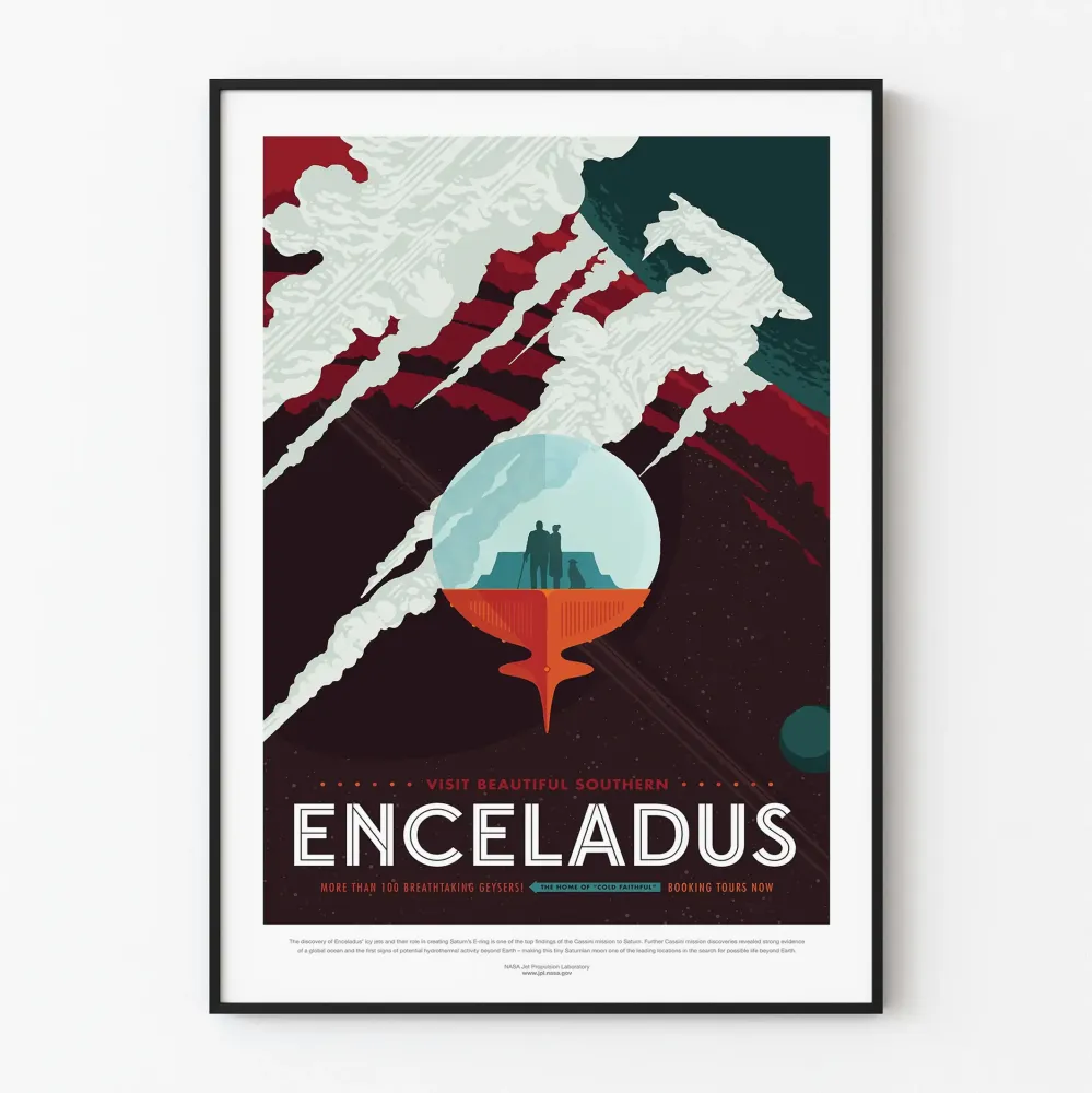 Plakat dekoracyjny Enceladus, księżyc Saturna i jego gejzery