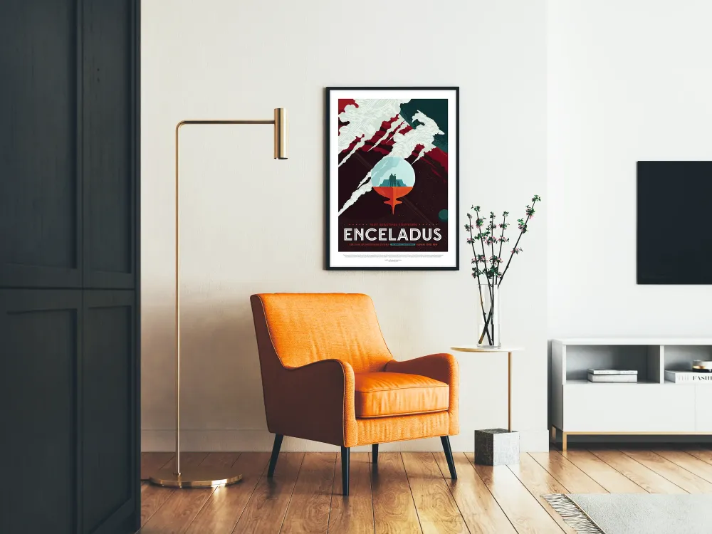 Plakat dekoracyjny Enceladus, księżyc Saturna i jego gejzery