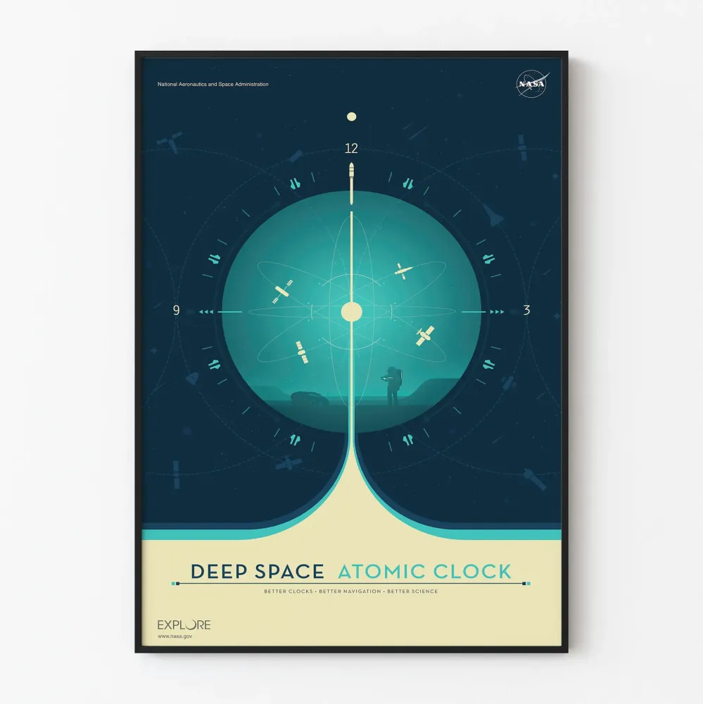Plakat dekoracyjny głęboki kosmiczny zegar atomowy niebieski NASA