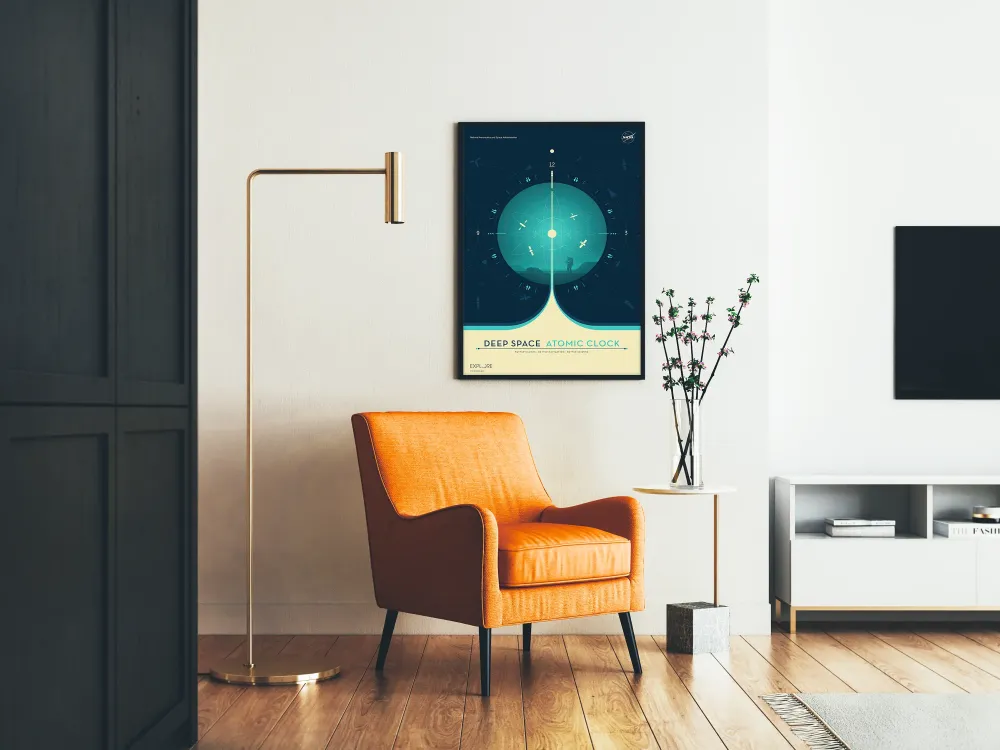 Plakat dekoracyjny głęboki kosmiczny zegar atomowy niebieski NASA