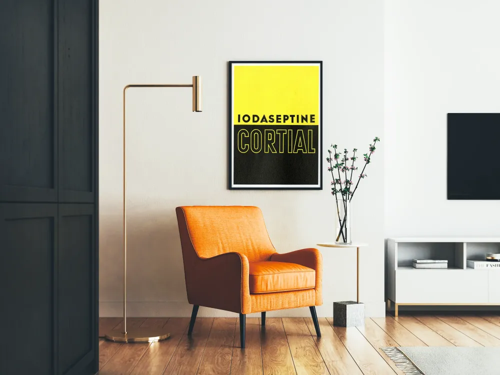 Plakat dekoracyjny Iodaseptine Cortial w dwubarwnej stylistyce
