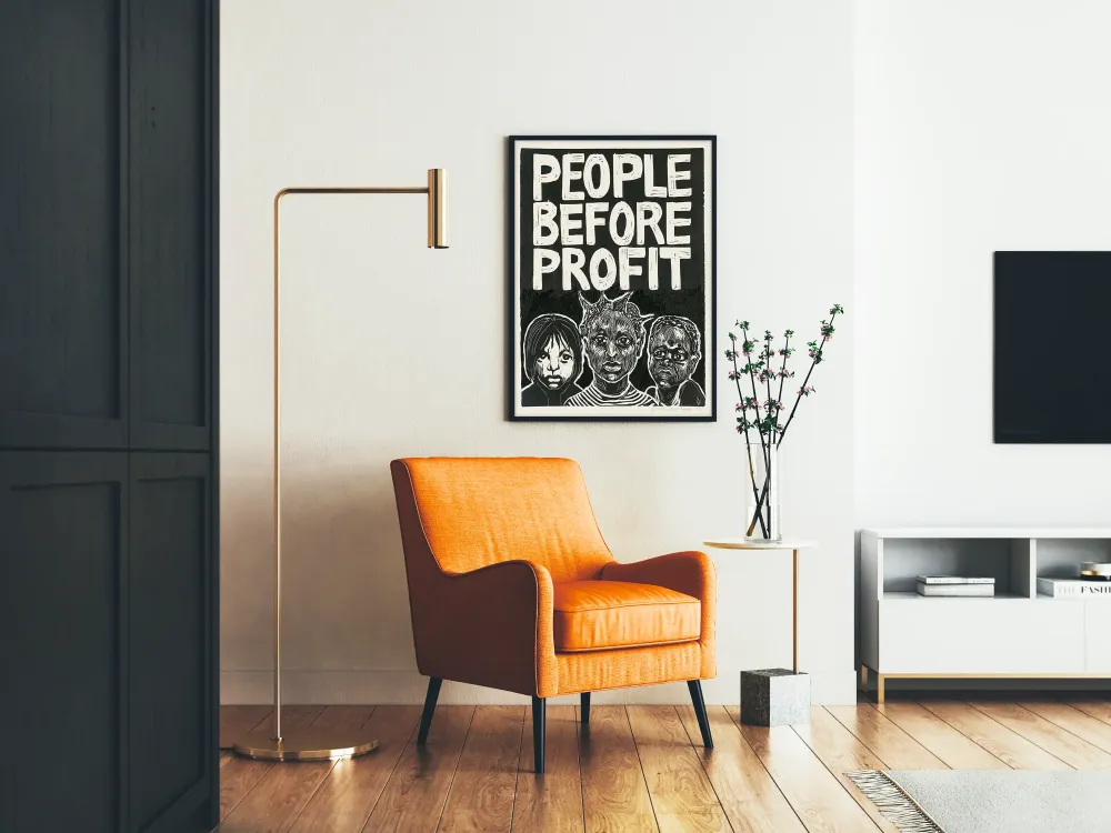 Plakat dekoracyjny People Before Profit - Wyraziste, zaangażowane dzieło sztuki