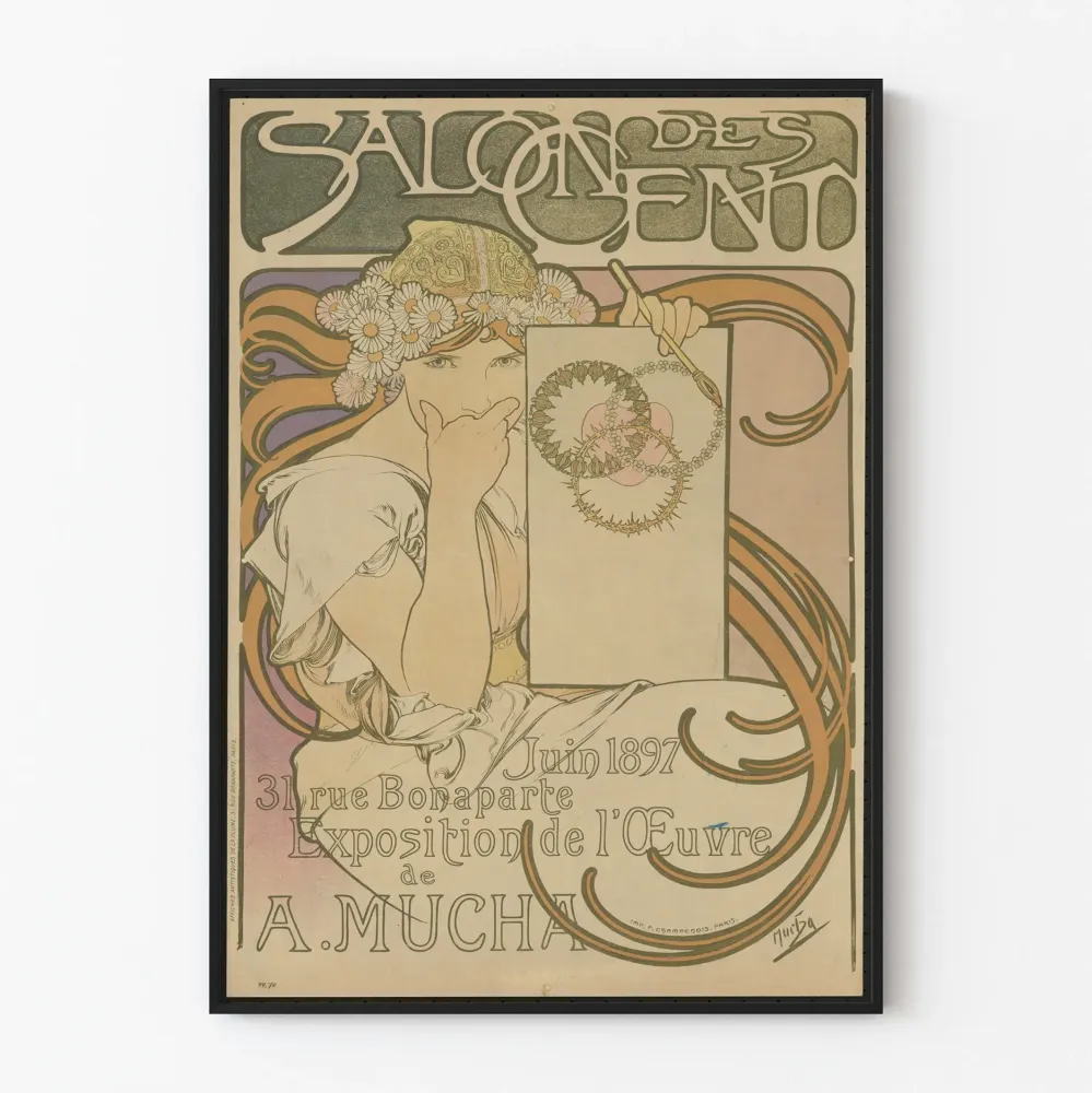 Plakat dekoracyjny w stylu secesyjnym - Salon des Cent 1897 autorstwa Mucha