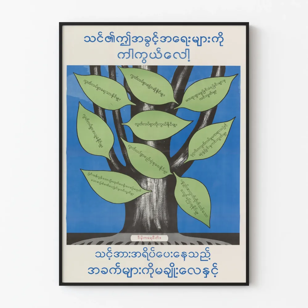Plakat Drzewo Praw i Wolności w języku birmańskim