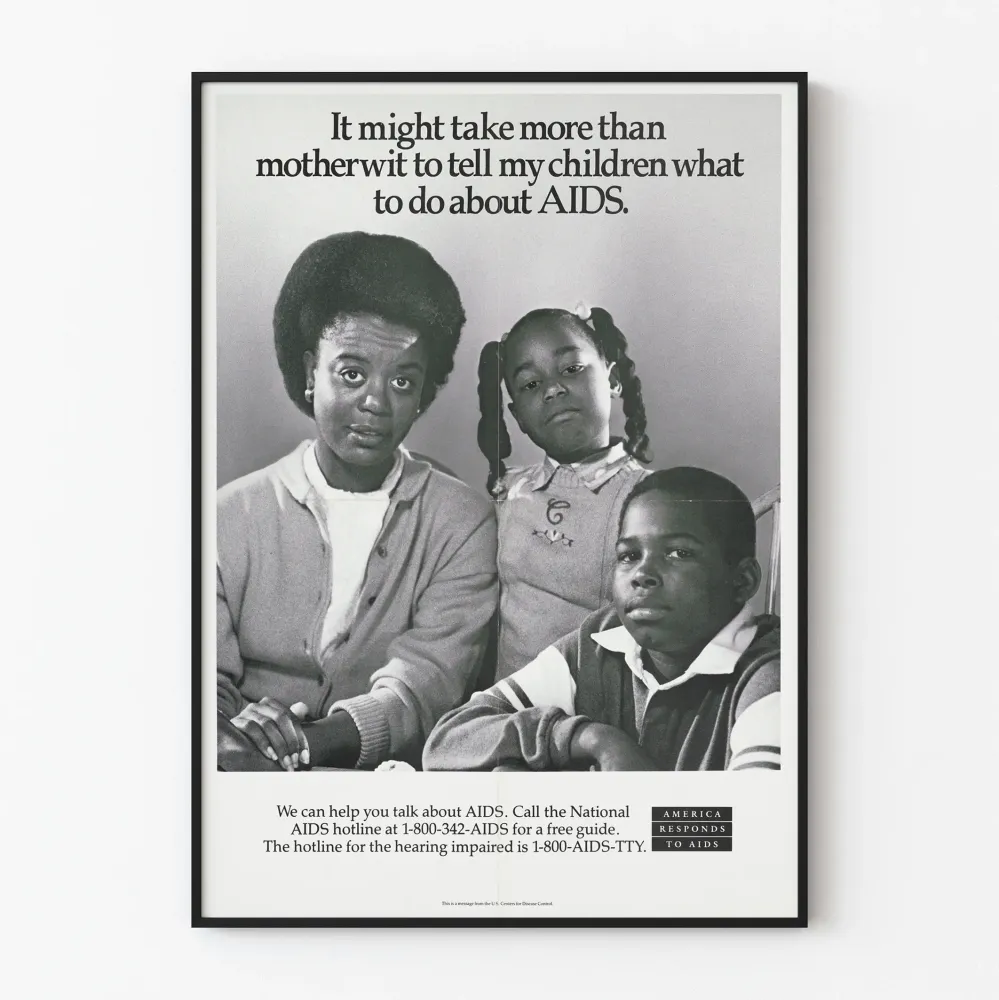 Plakat edukacyjny o AIDS z czarnoskórą rodziną