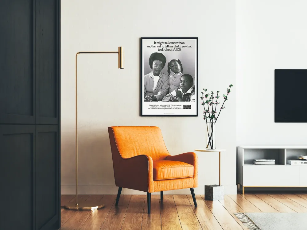 Plakat edukacyjny o AIDS z czarnoskórą rodziną