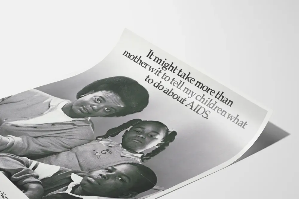 Plakat edukacyjny o AIDS z czarnoskórą rodziną