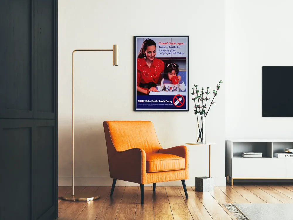 Plakat edukacyjny przeciw próchnicy związaną z butelką