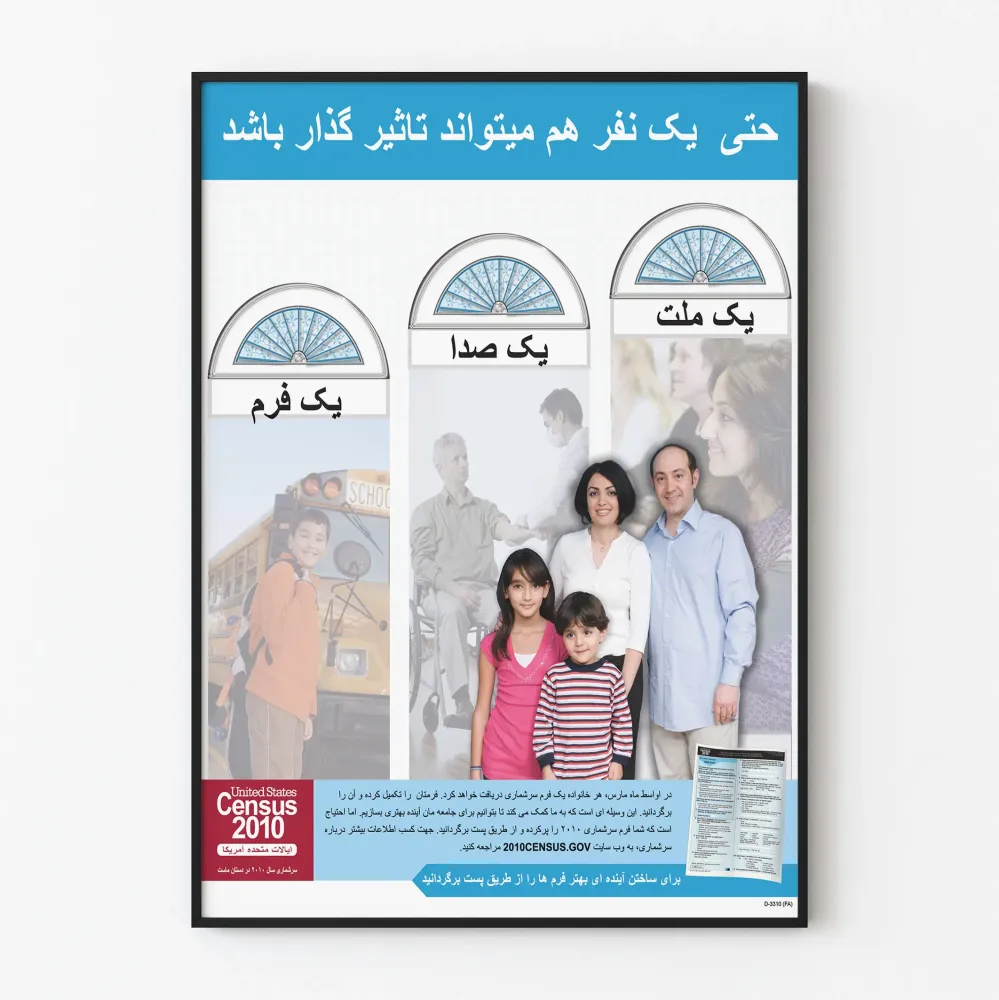Plakat edukacyjny spisu powszechnego 2010 w języku farsi do dekoracji ścian