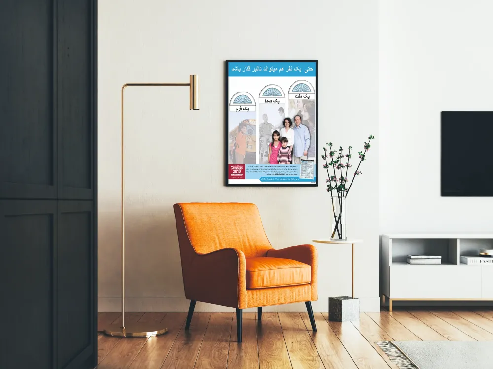 Plakat edukacyjny spisu powszechnego 2010 w języku farsi do dekoracji ścian