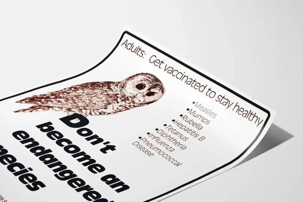 Plakat edukacyjny o szczepieniach – Nie stawaj się gatunkiem zagrożonym