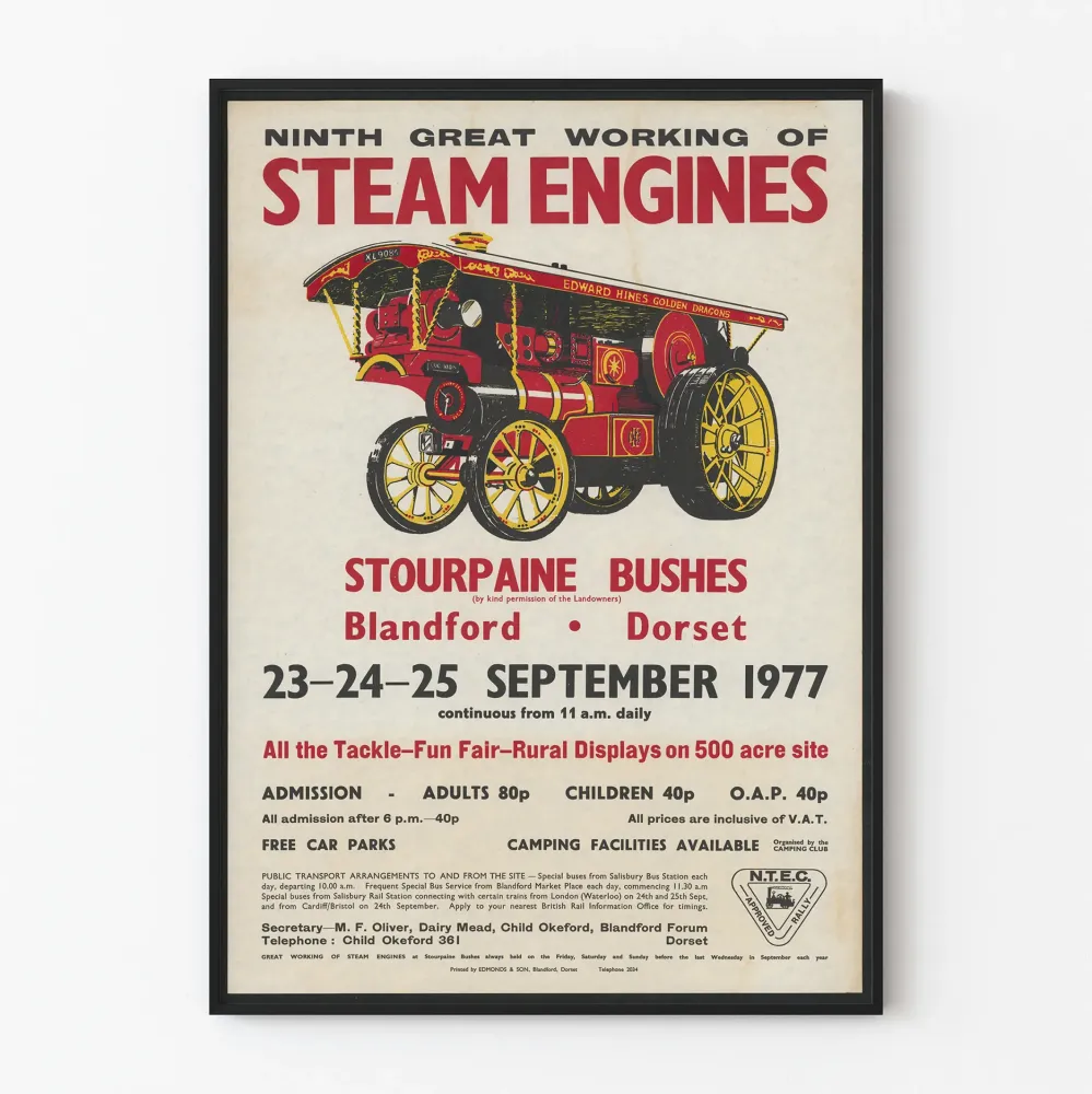 Plakat z epoki parowozów - Stourpaine Bushes 1977