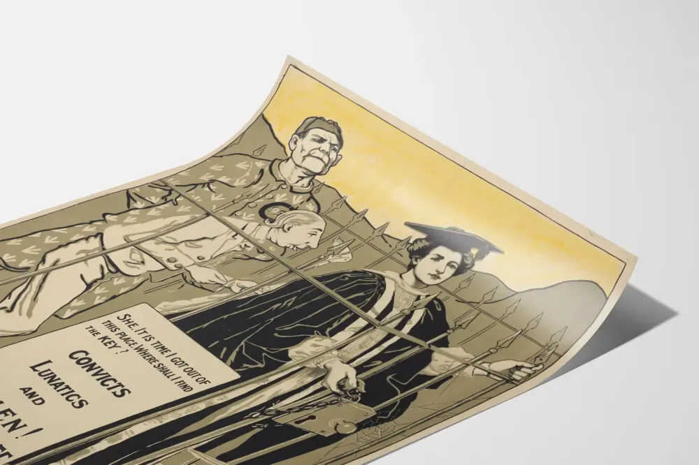 Plakat feministyczny vintage „Skazańcy, Szaleńcy i Kobiety Nie Mają Głosu w Parlamencie”