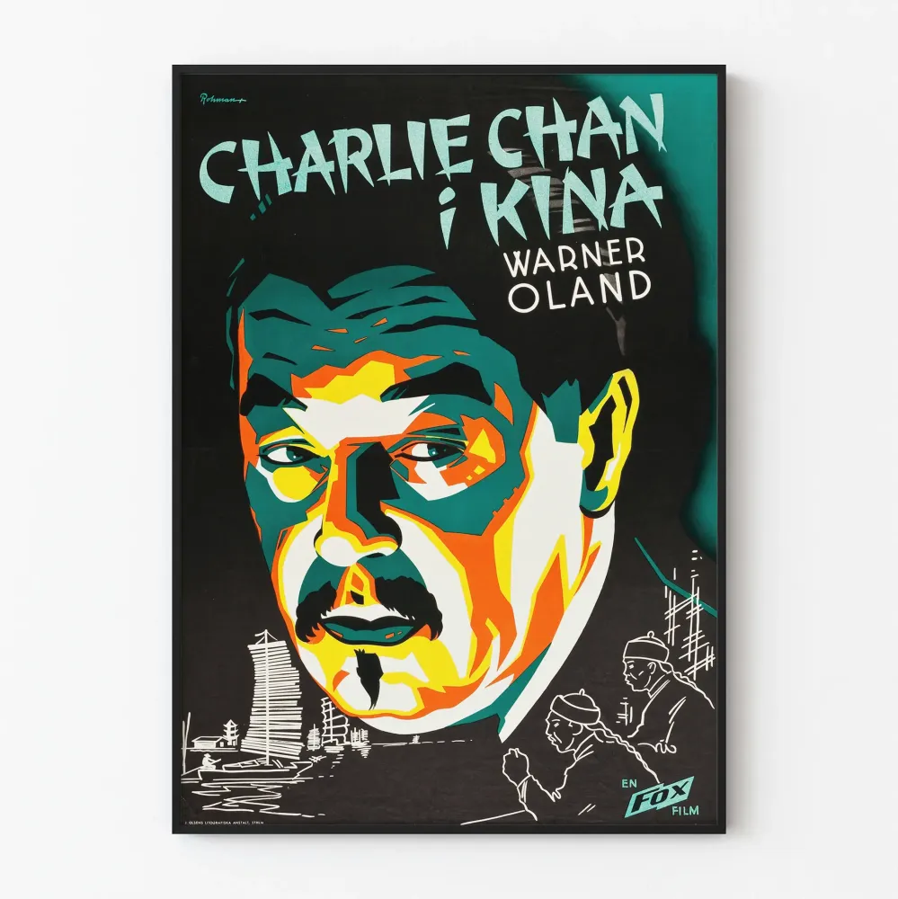 Plakat filmowy vintage Charlie Chan w Szanghaju