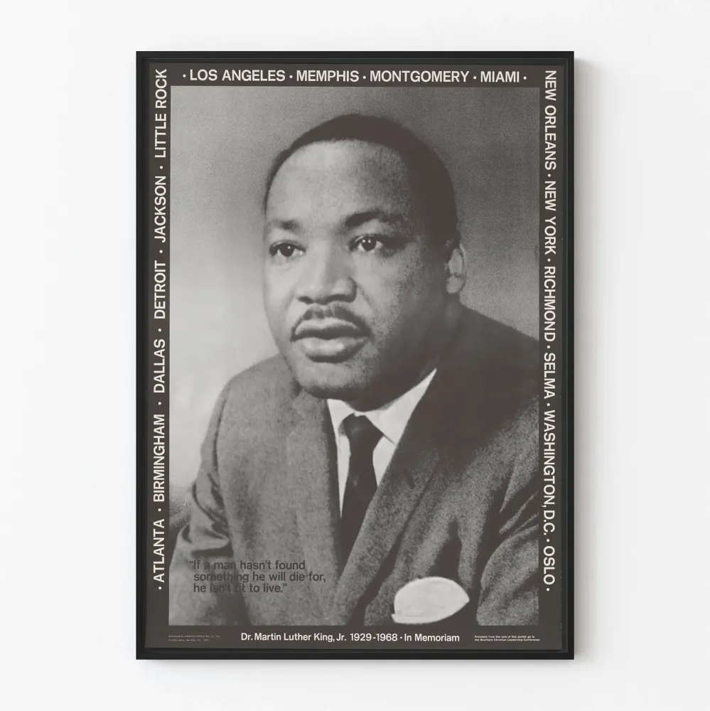 Plakat hołd dla doktora Martina Luthera Kinga Jr. – Portret w czerni i bieli