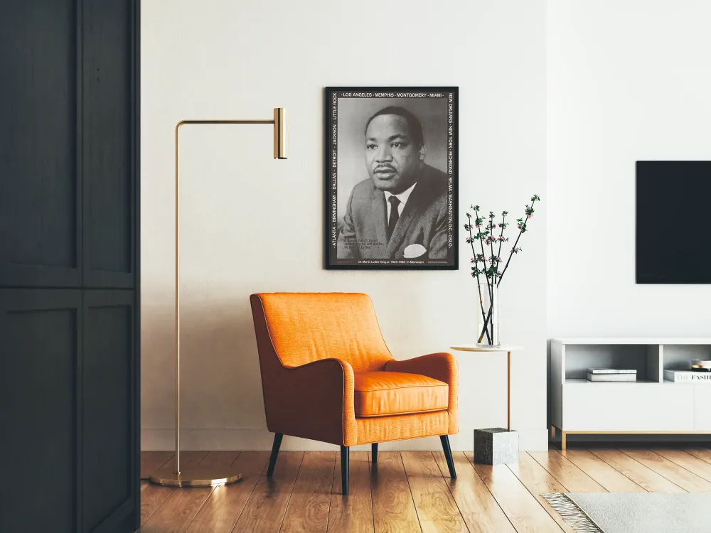 Plakat hołd dla doktora Martina Luthera Kinga Jr. – Portret w czerni i bieli