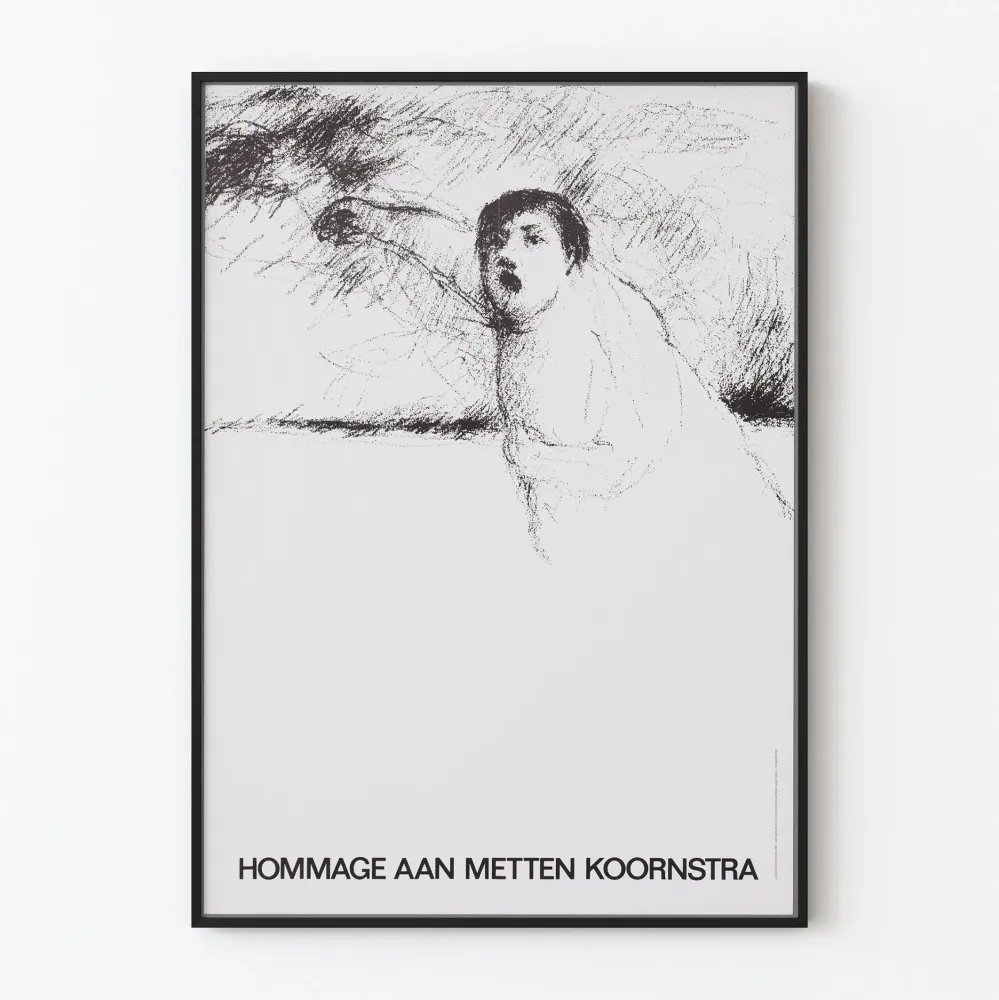 Plakat hołdowy w czarno-białym rysunku Metten Koornstra
