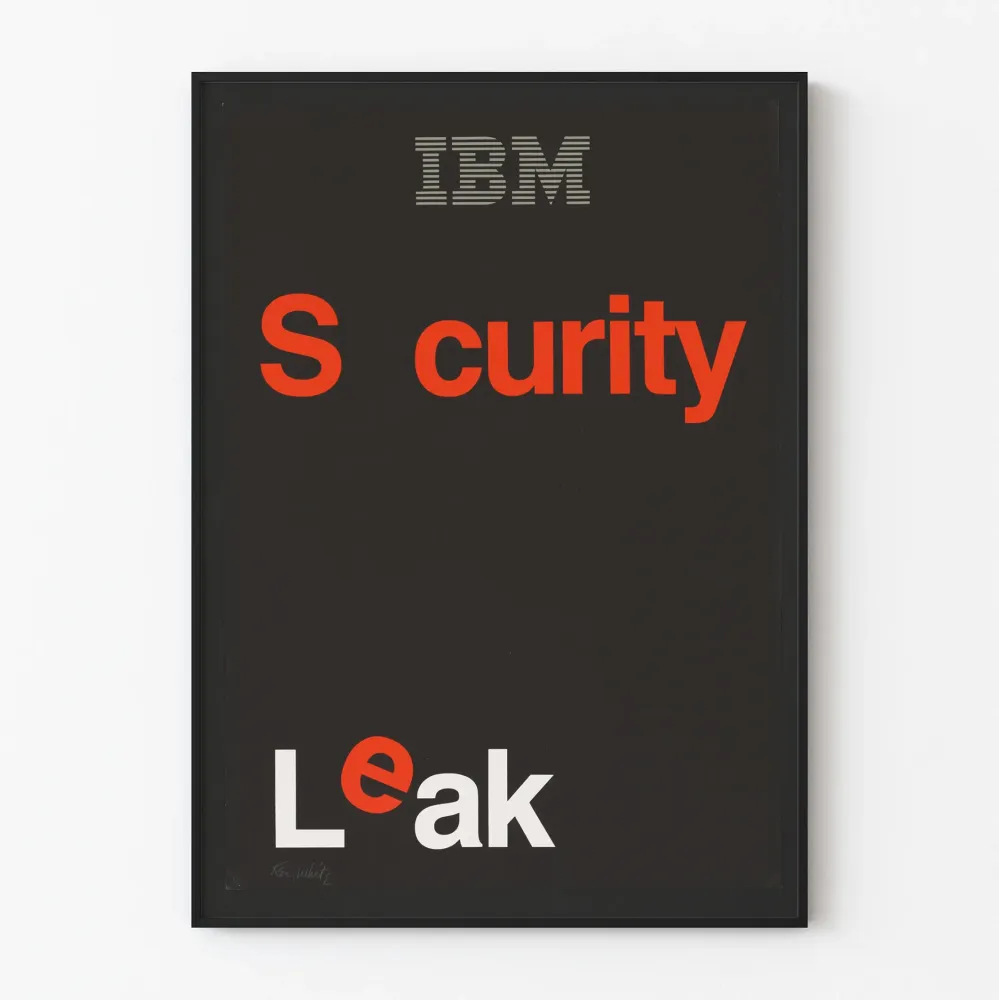 Plakat IBM Security Leak minimalistyczny design