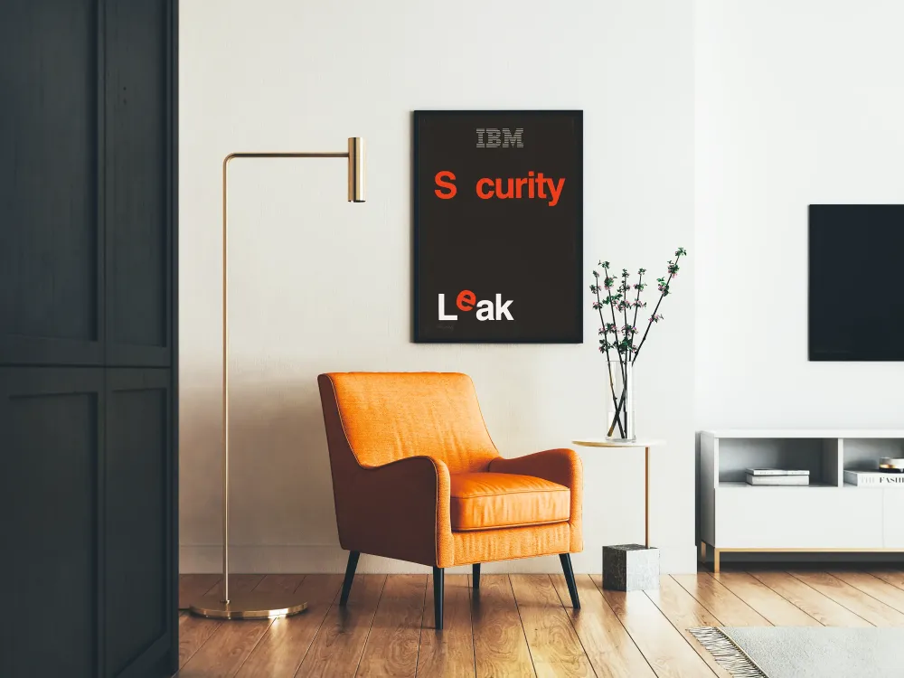 Plakat IBM Security Leak minimalistyczny design