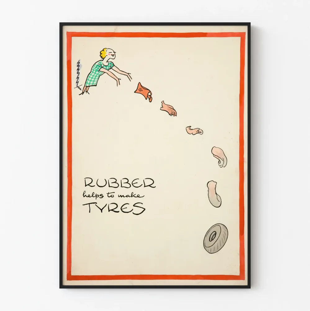 Plakat z ilustracją vintage kauczuku i opon