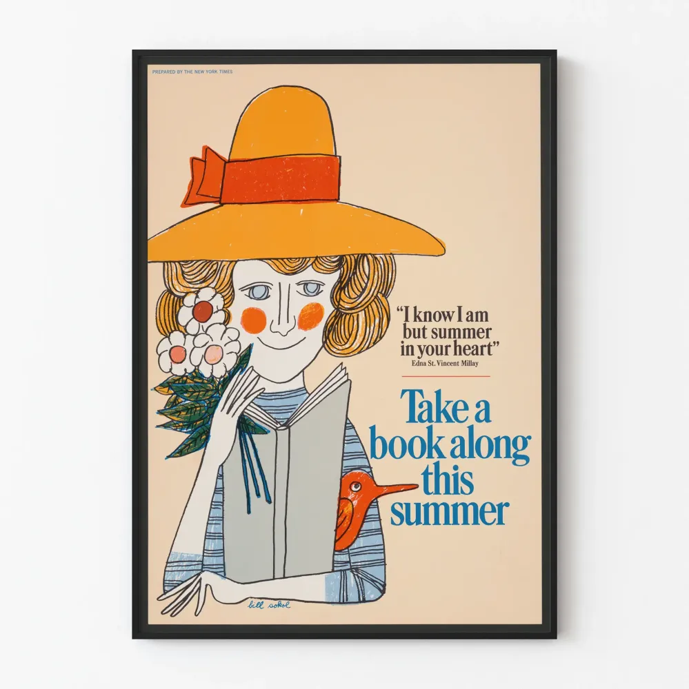 Plakat ilustracyjny na lato "Weź książkę ze sobą tego lata"