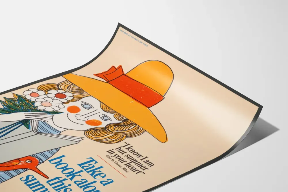 Plakat ilustracyjny na lato "Weź książkę ze sobą tego lata"