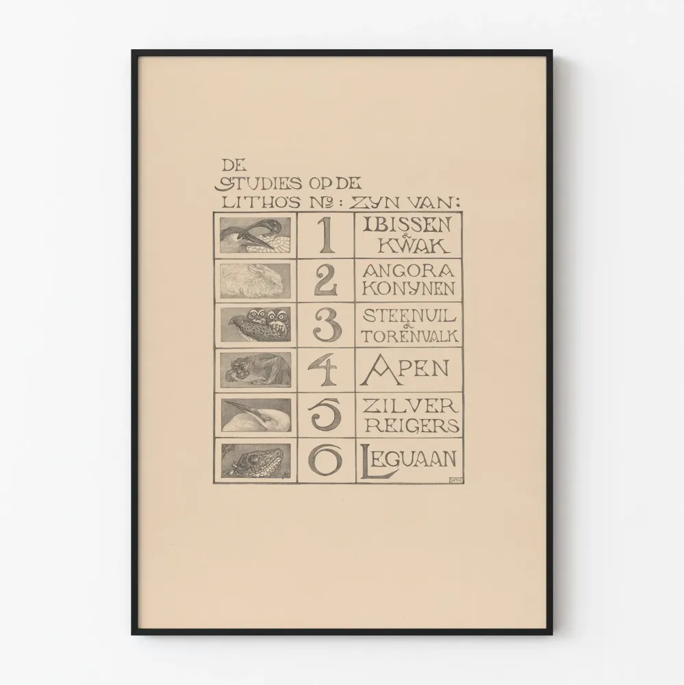 Plakat z ilustrowanymi studiami nad zwierzętami - Dekoracja ścienna natura