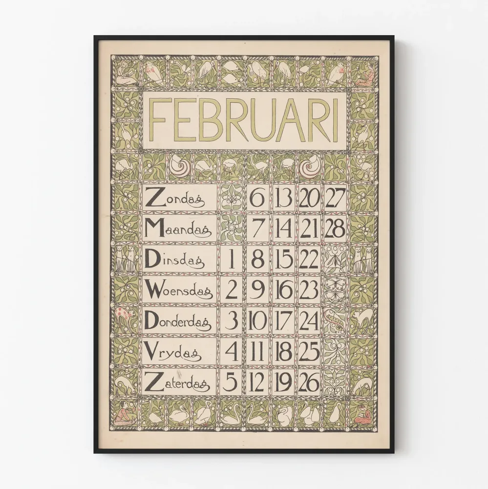 Plakat Kalendarz na luty 1898 w stylu secesyjnym