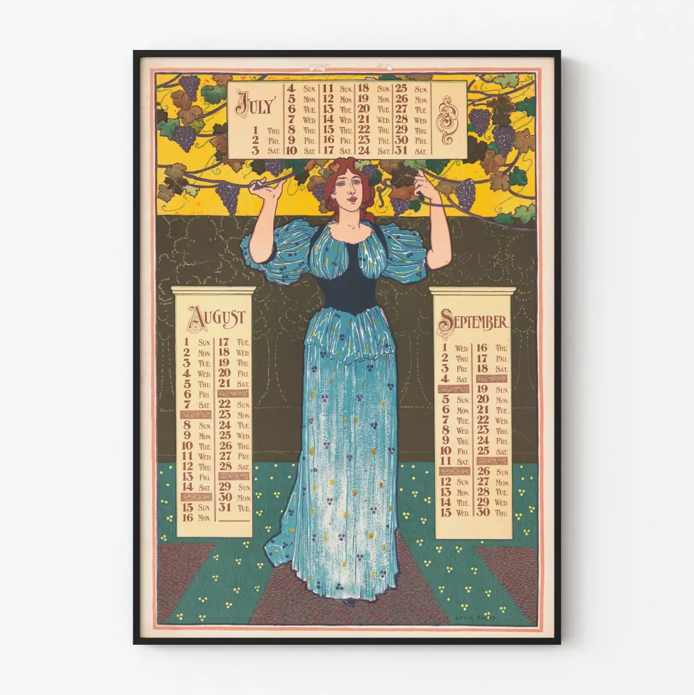 Plakat kalendarz vintage 1897 - Lipiec, Sierpień, Wrzesień