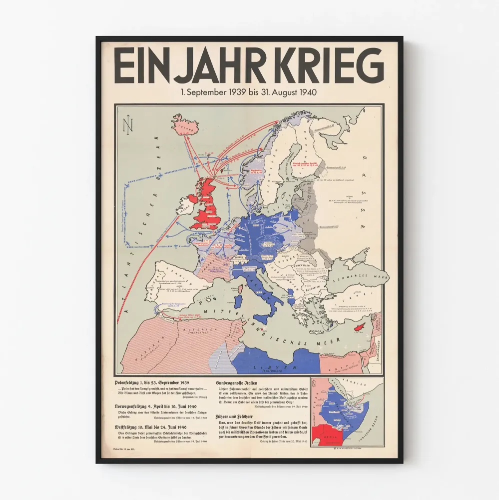 Plakat Kartograficzna Historia Wojny 1939-1940 Europa