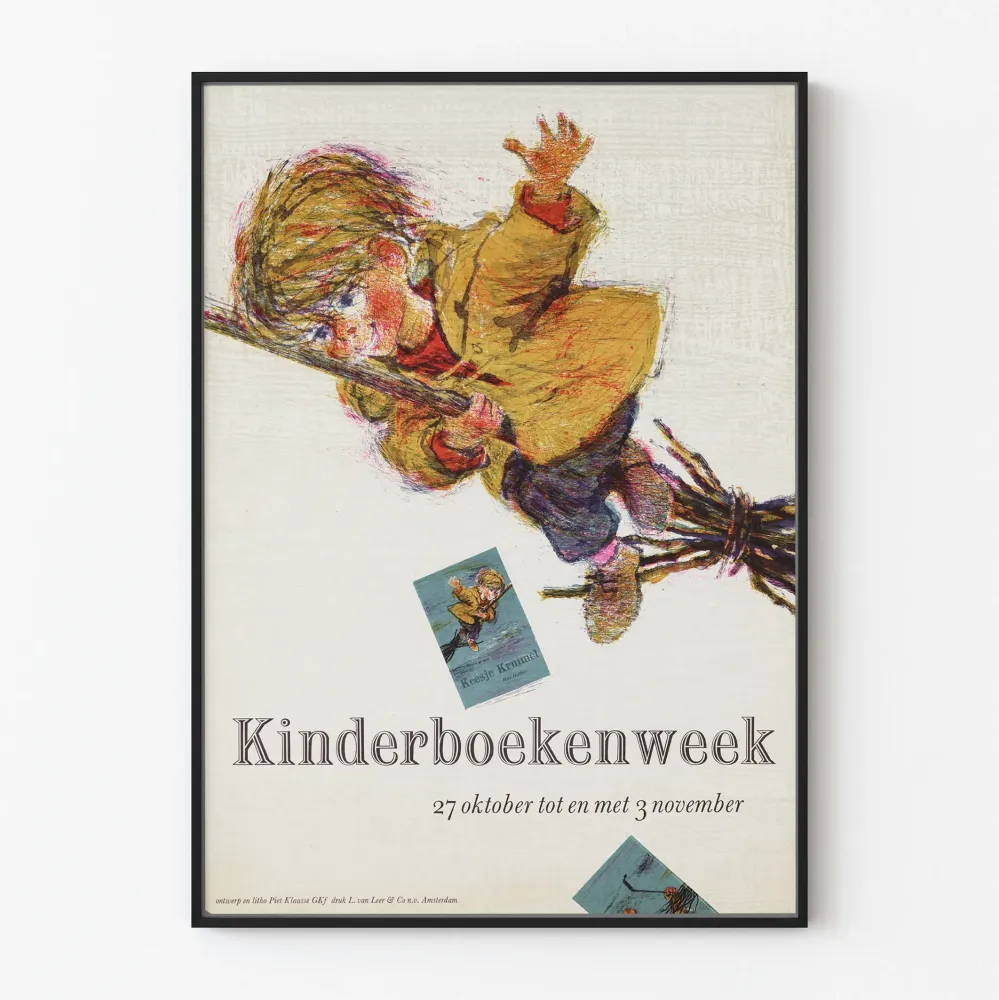 Plakat Kinderboekenweek Ilustracja Dziecko na Miotle