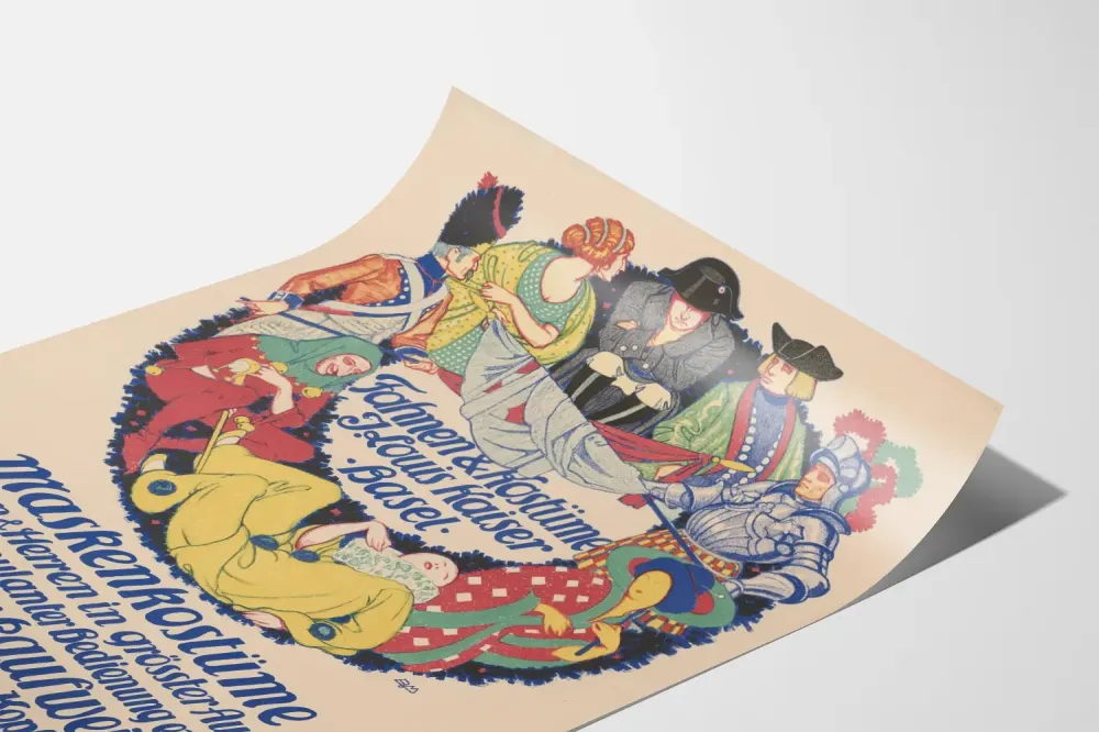 Plakat z kostiumami i maskami vintage J. Louis Kaiser Bazylea