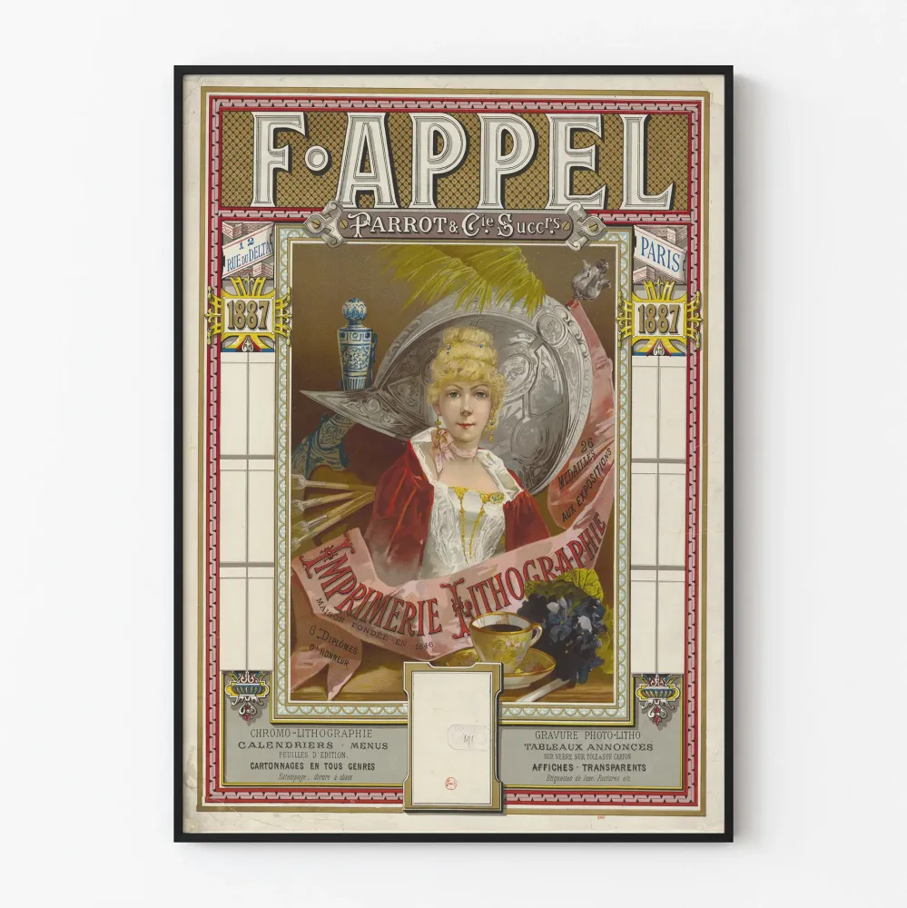 Plakat z litografią vintage z 1887 roku, drukarnia F. Appel, Paryż