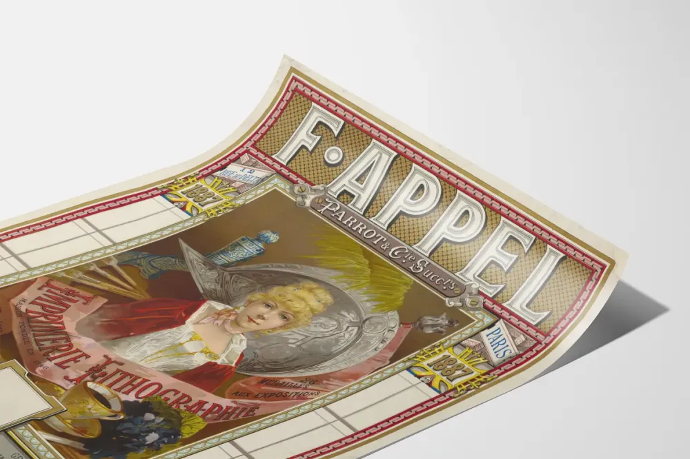 Plakat z litografią vintage z 1887 roku, drukarnia F. Appel, Paryż