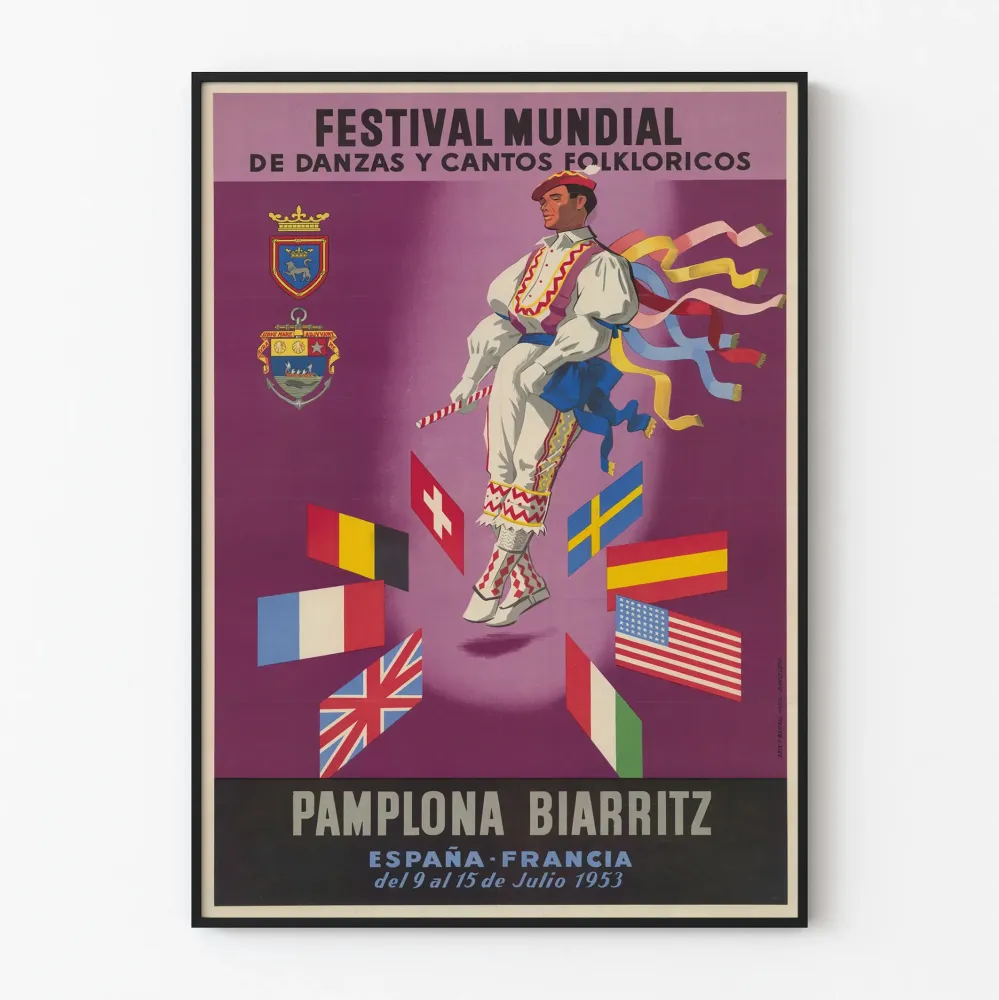 Plakat Międzynarodowego Festiwalu Tańców i Pieśni Ludowych w Pampelunie Biarritz