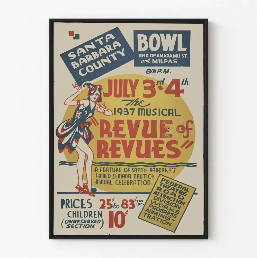 Plakat muzyczny vintage "Revue Revues" Santa Barbara 1937