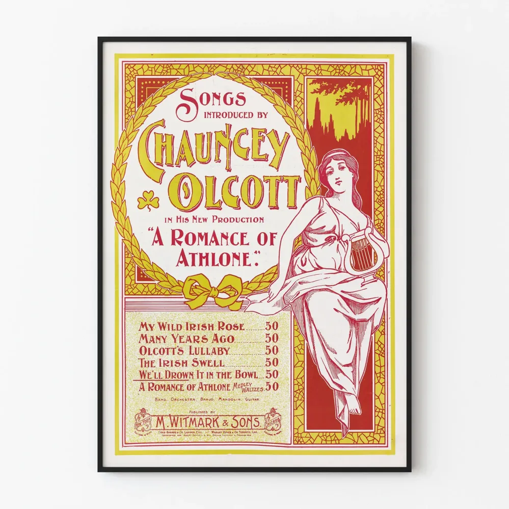 Plakat z muzyką irlandzką z epoki - Chauncey Olcott Romance Athlone