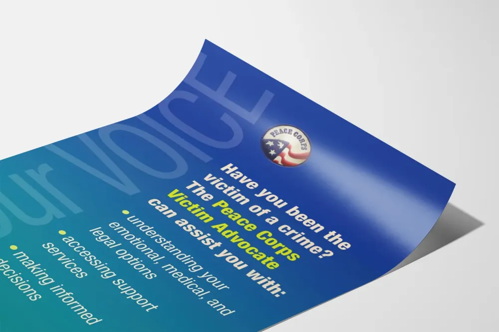 Plakat Obrońca ofiar w Peace Corps - Wsparcie dla ofiar wykroczeń