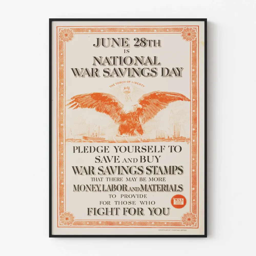 Plakat z okazji Dnia Oszczędzania na Wojnie Narodowej - Patriotyczna Dekoracja Ścienna