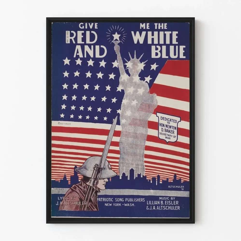 Plakat patriotyczny amerykański w stylu vintage czerwono-biało-niebieski