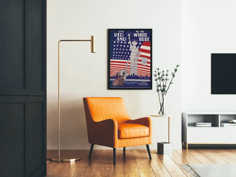 Plakat patriotyczny amerykański w stylu vintage czerwono-biało-niebieski