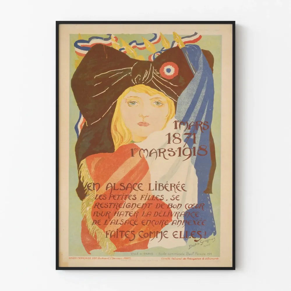 Plakat Patriotyczny Francuski 1 marca 1871-1918 Wyzwolona Alzacja