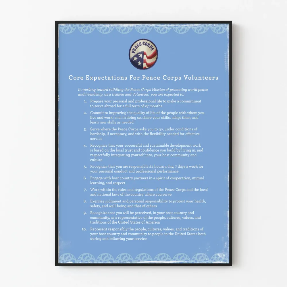 Plakat Podstawowe zasady wolontariuszy Peace Corps