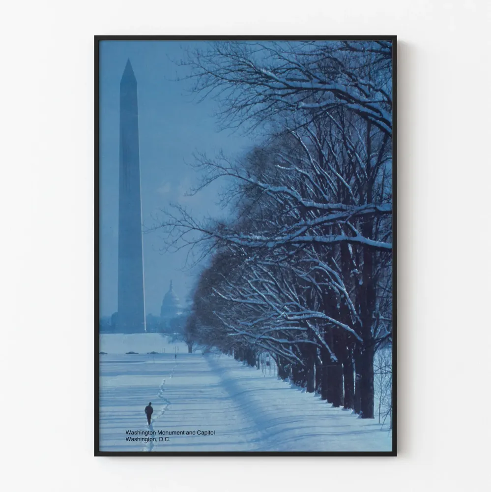 Plakat Pomnik Waszyngtona i Kapitol pod Śniegiem w Waszyngtonie D.C.