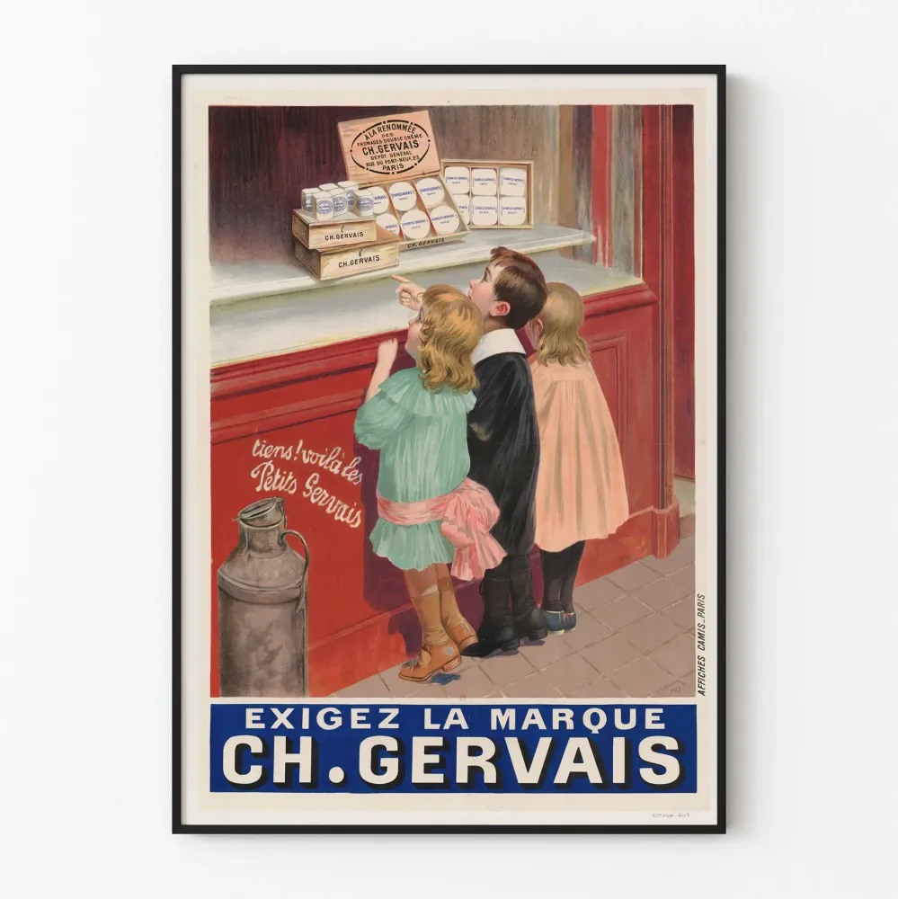 Plakat promocyjny vintage serów podwójnych z kremem Charles Gervais